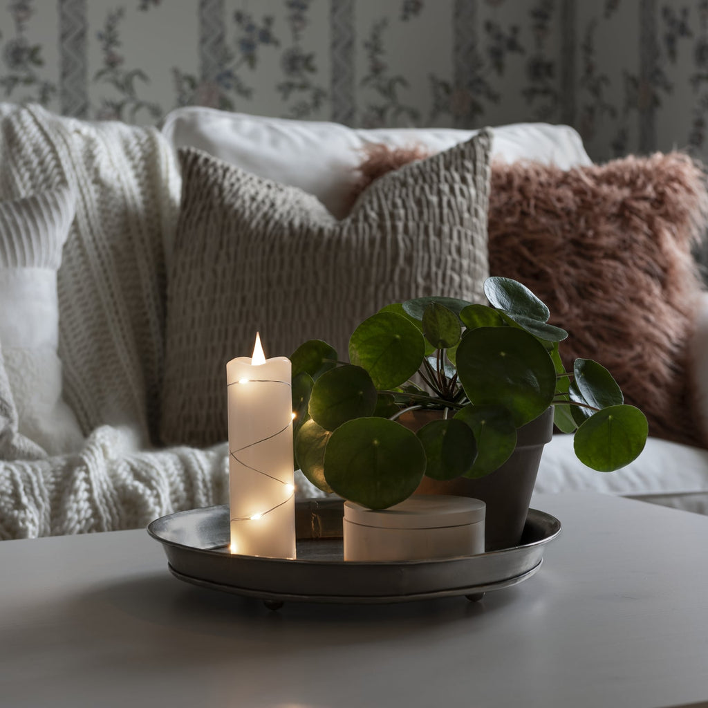 LED-kubbelys hvit ekte voks med timer bakside med schalter