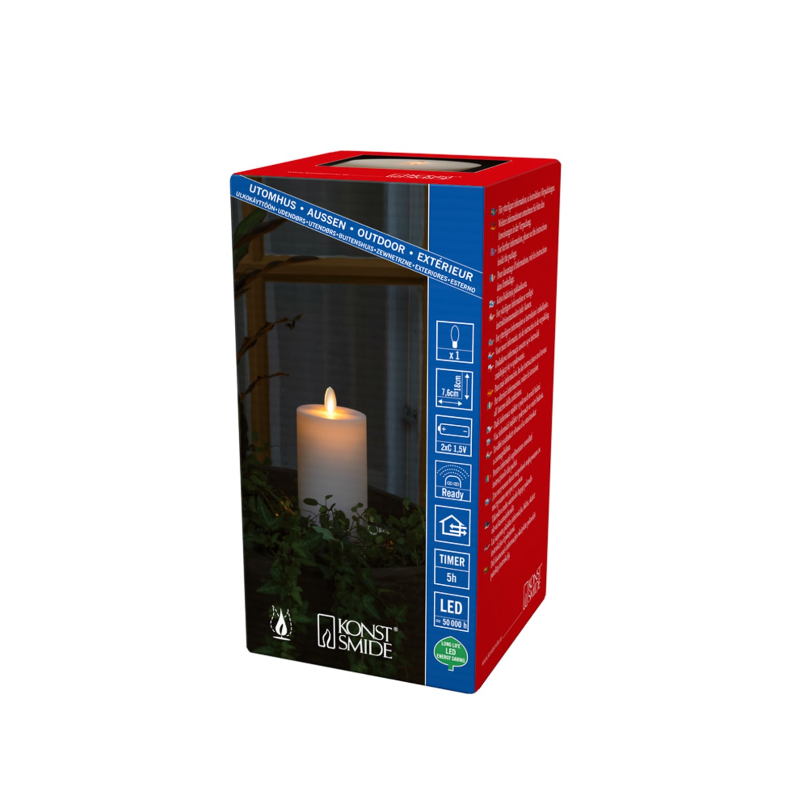 Nærbilde av LED-kubbelys IP44 kremhvit glatt 18 cm med timer
