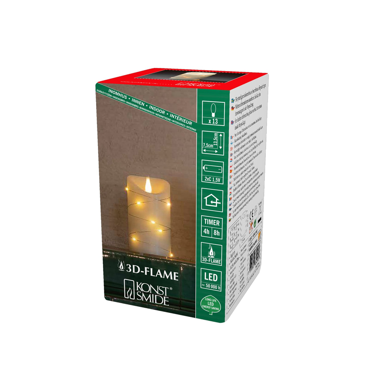LED-kubbelys ekte voks krem ravfarget lys Ø7,5 cm fra Konstsmide Christmas forfra