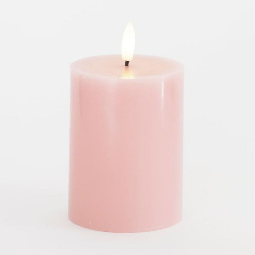 LED-kubbelys Sille rosa ekte voks h10 cm Ø7,5 cm batteri forfra