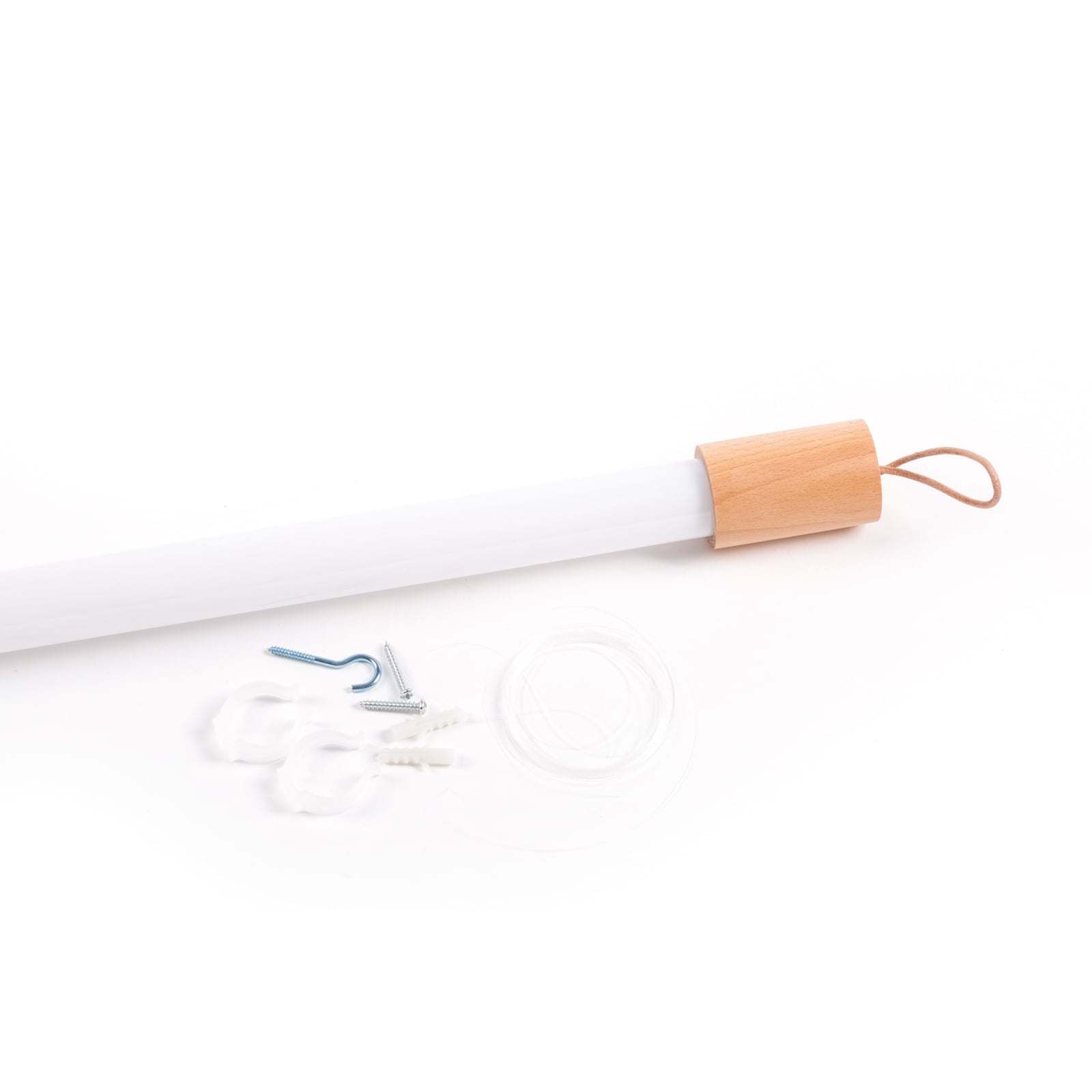 LED lampe Linea rørformet glass og tre hvit 135 cm med kabel og bryter