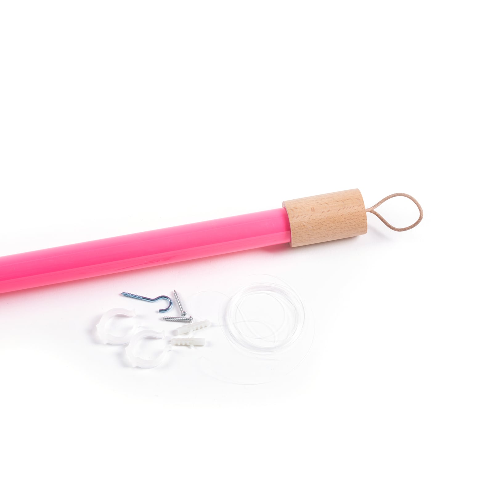 LED lampe Linea rørformet glass/tre fuchsia 135 cm med kabel og bryter
