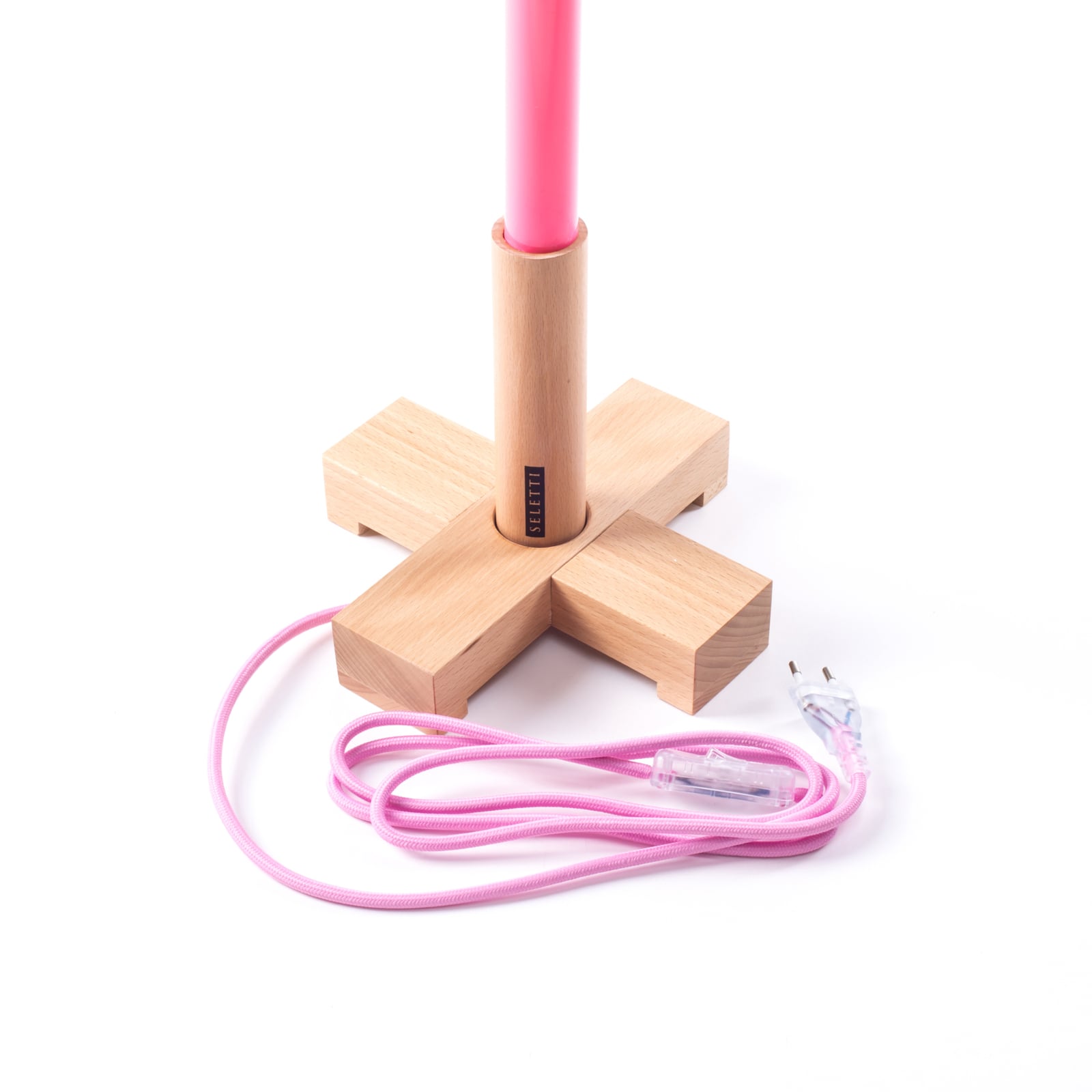 Oversikt av LED lampe Linea rørformet glass/tre fuchsia 135 cm