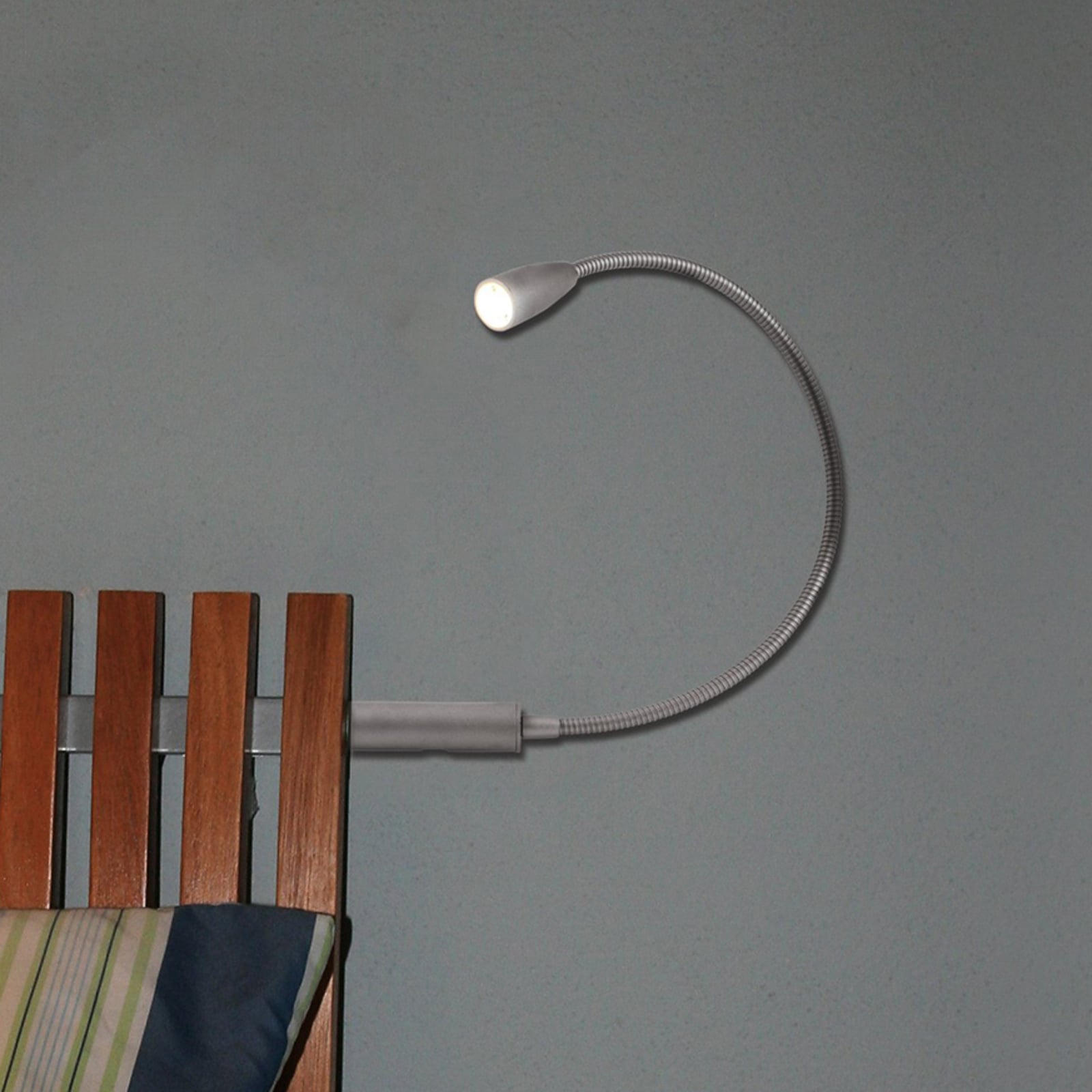 LED leselampe Berta med fleksarm sølv 45 cm forfra