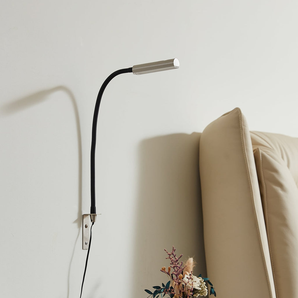 LED leselampe Flexola dimbar nikkel 4W med støpsel bakside