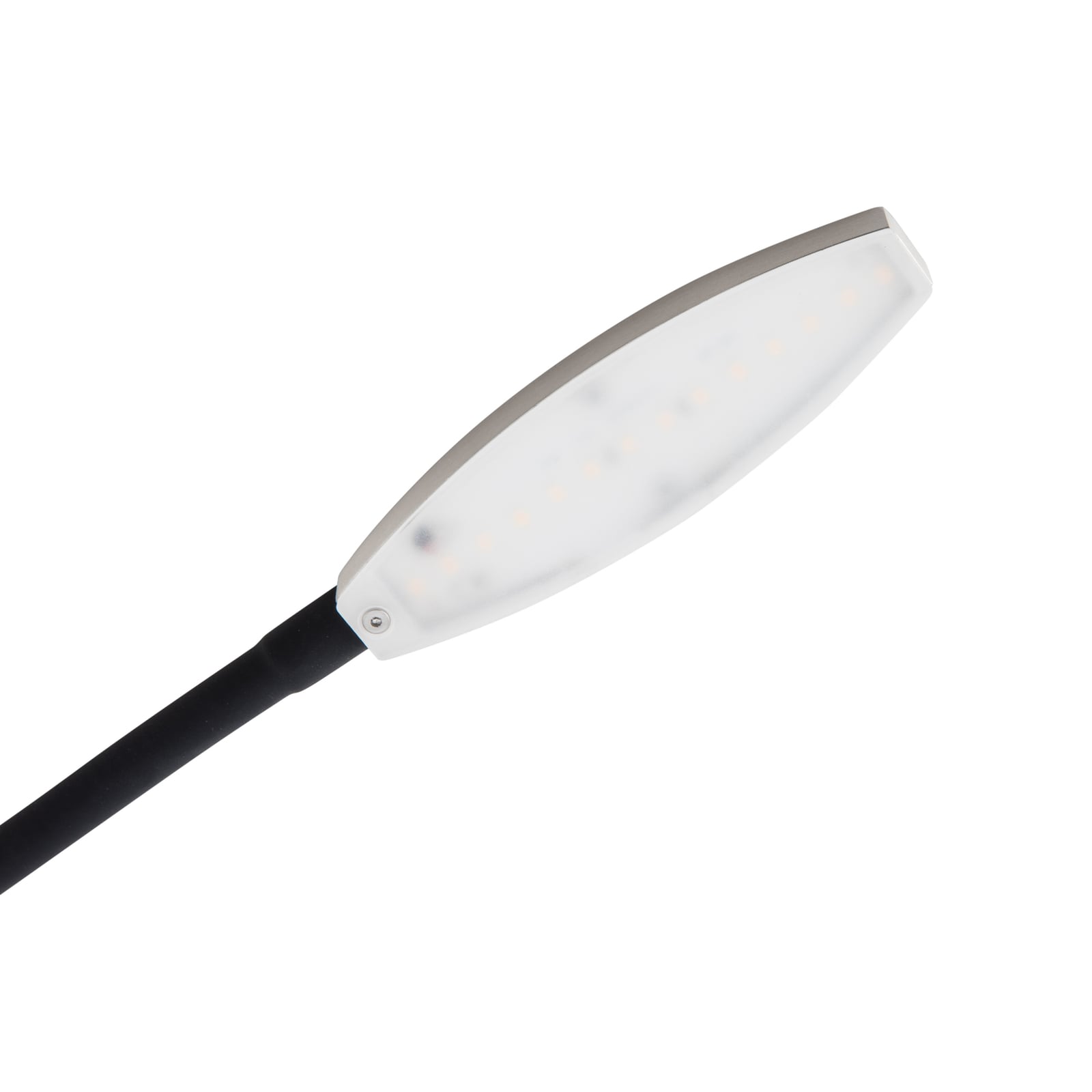 Sidevisning av LED leselampe Flexola dimbar nikkel med klemme
