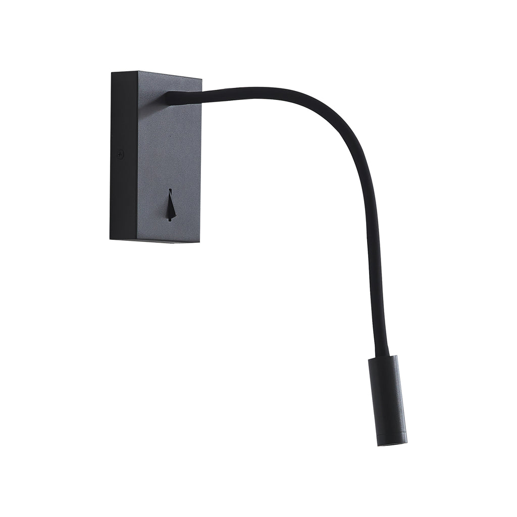 LED leselampe Hetti svart metall med bryter detalj av fleksibel arm