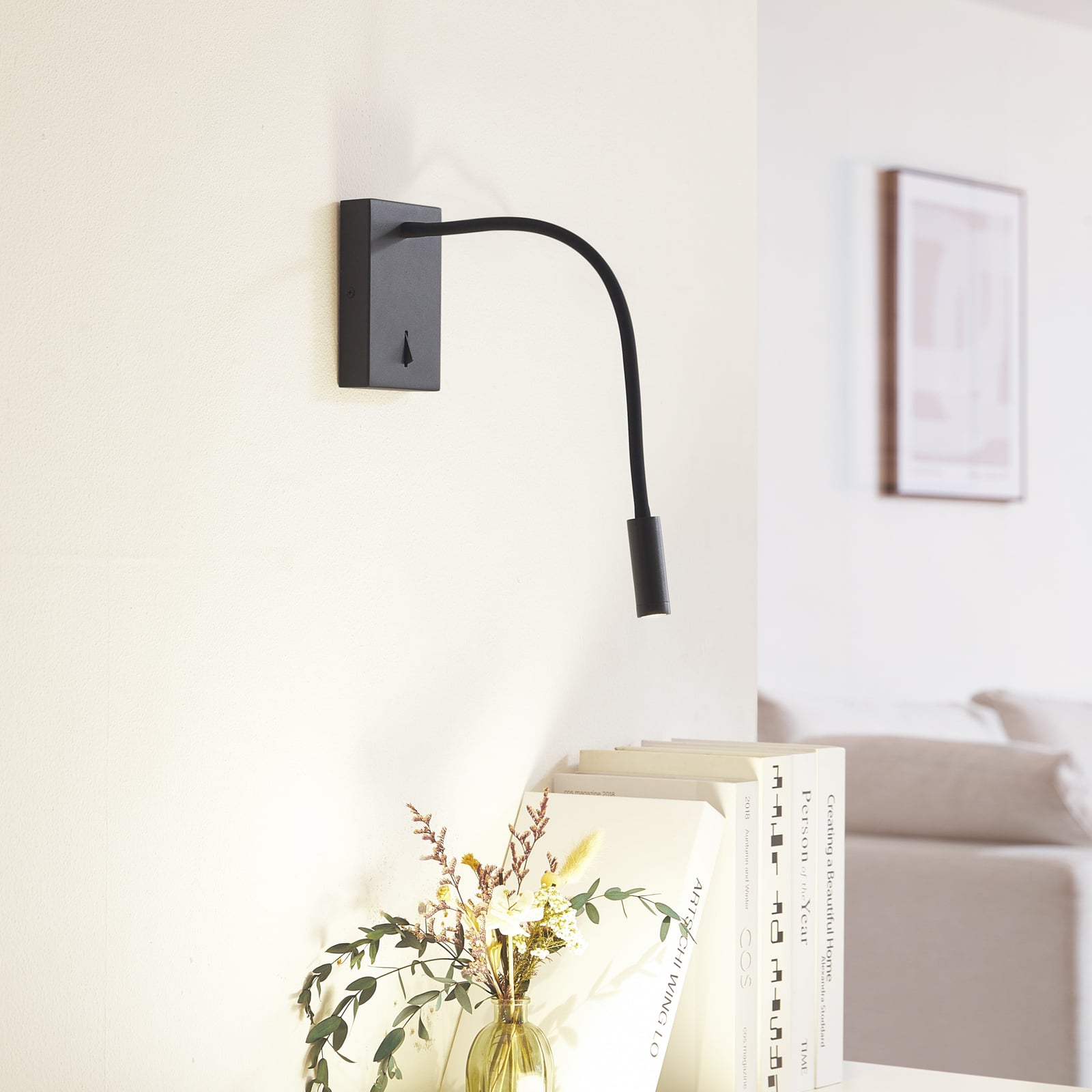 LED leselampe Hetti svart metall med bryter forfra