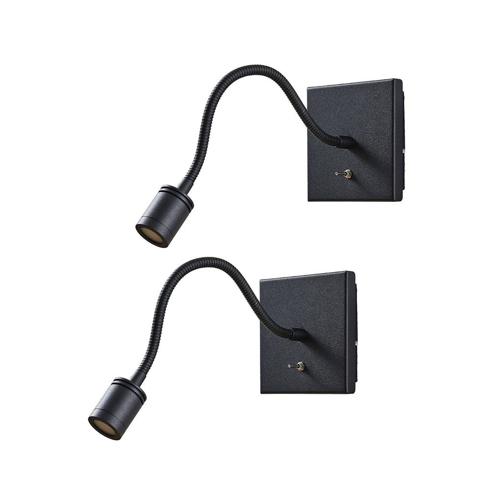 LED leselampe Mayar 2-pk svart med bryter forfra