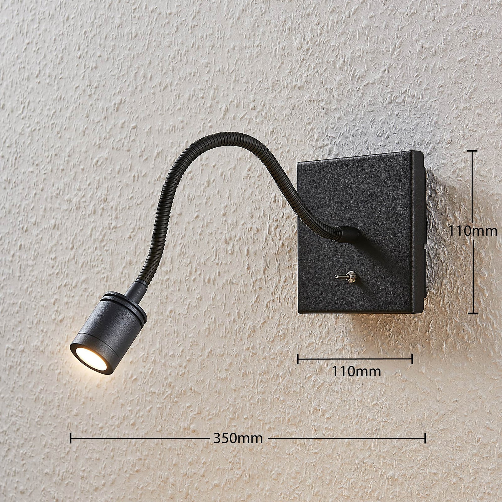 LED leselampe Mayar 2-pk svart med bryter nærbilde av bryter