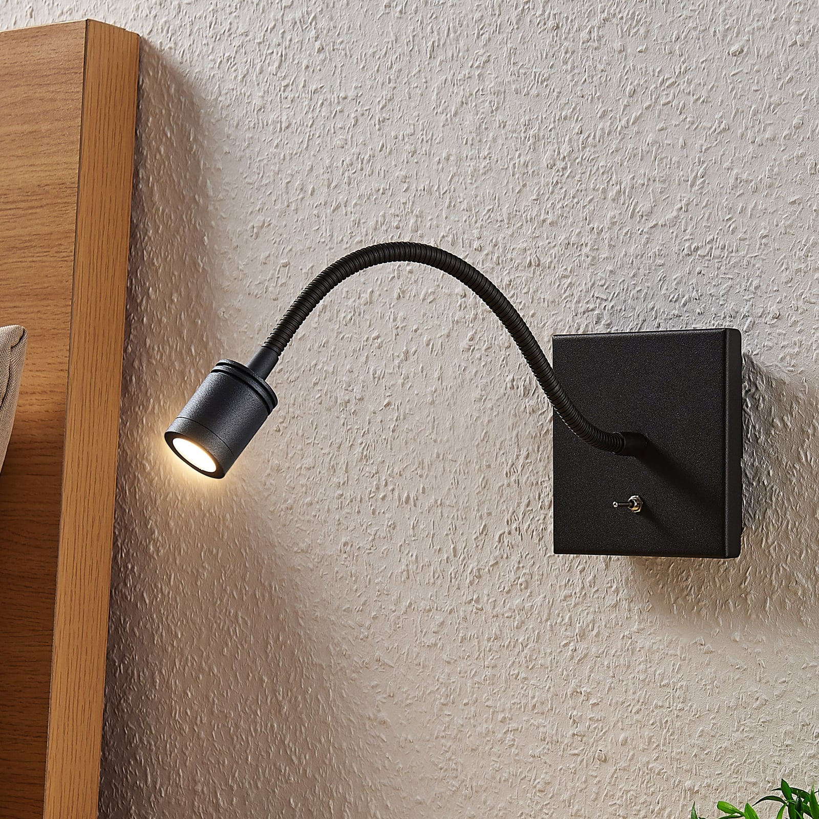 LED leselampe Mayar 2-pk svart med bryter detalj av lampehode