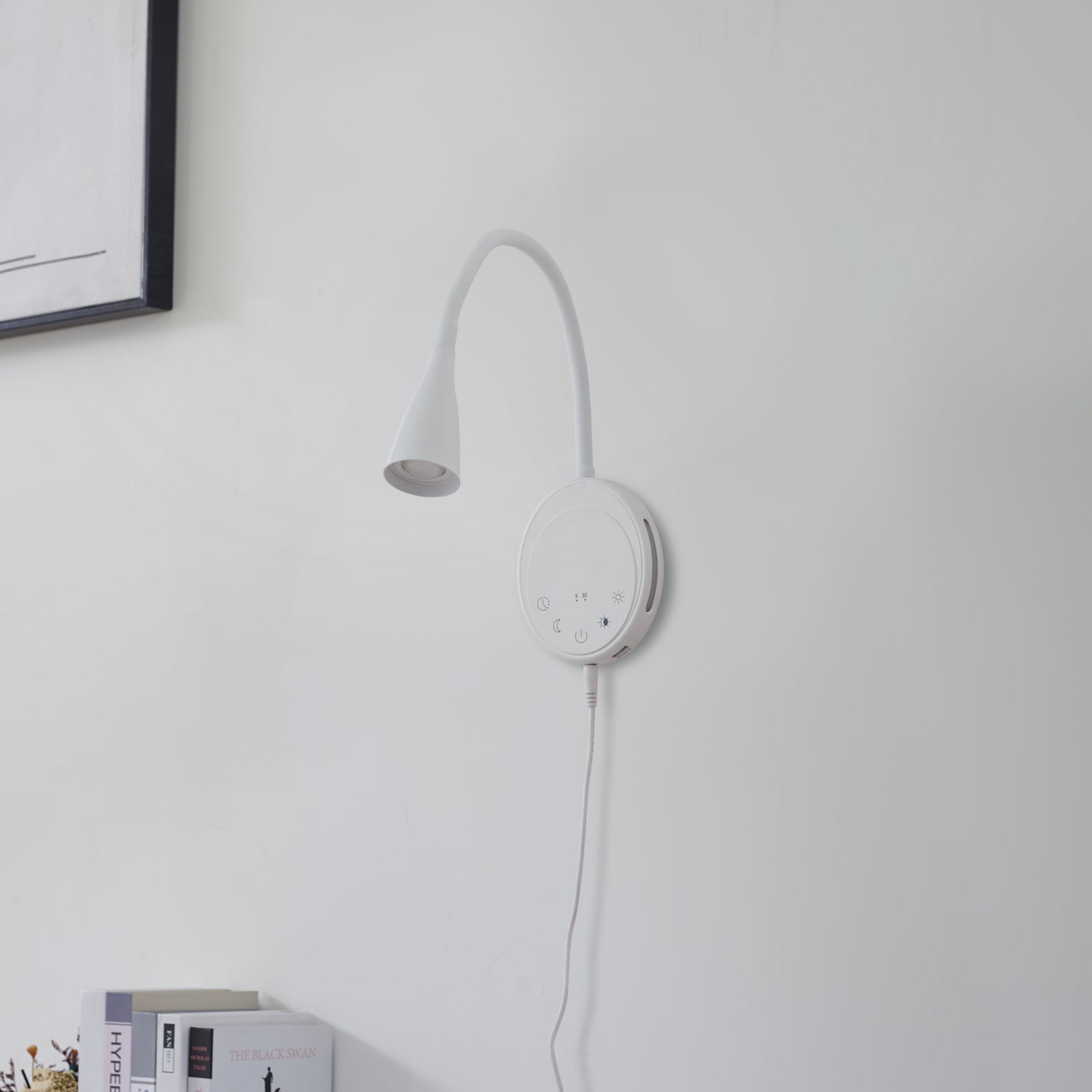LED leselampe Zayna dimbar CCT USB hvit detalj av fleksibel arm