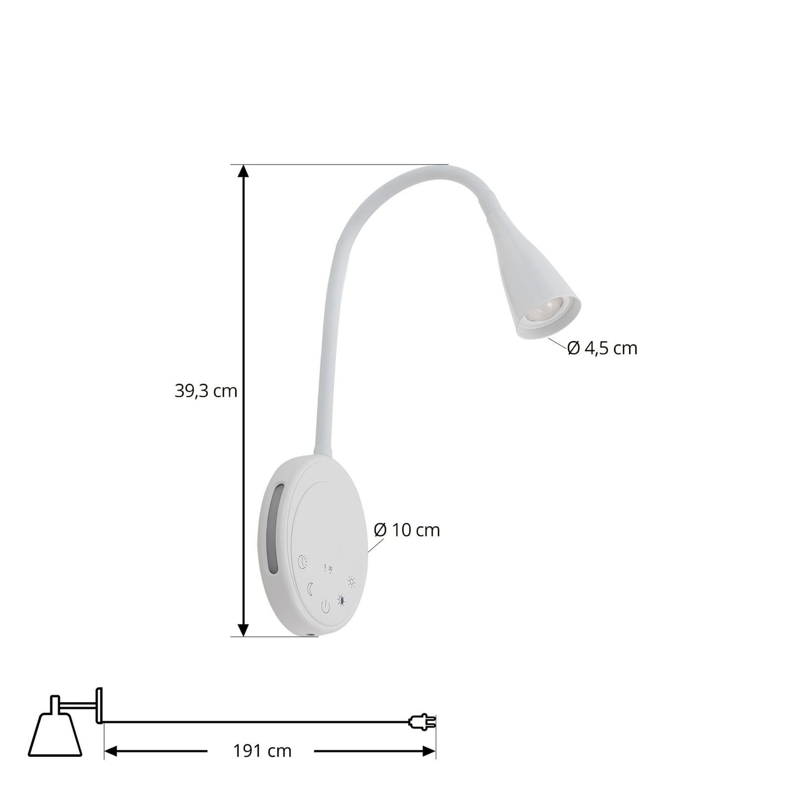 LED leselampe Zayna dimbar CCT USB hvit nærbilde av skjerm