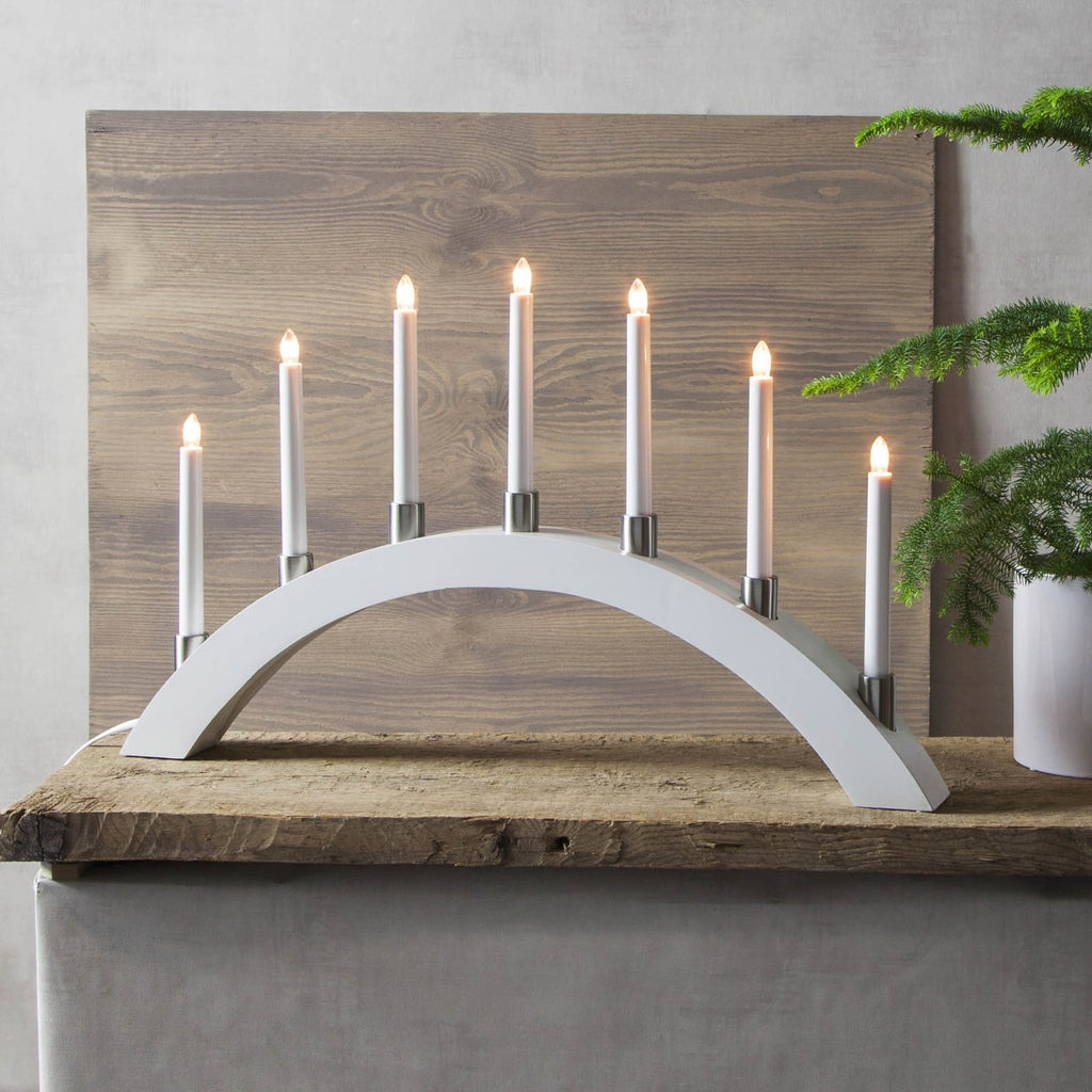 LED-lysbue Tall 7 lys tre/metall sølv 67 cm varmhvit forfra