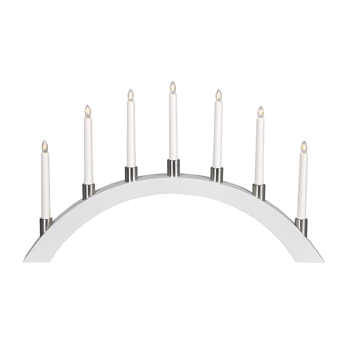 Nærbilde av LED-lys på LED-lysbue Tall 7 lys tre/metall sølv 67 cm varmhvit