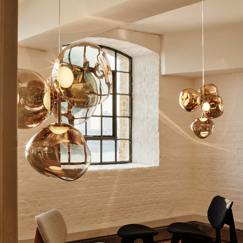 LED-lysekrone Melt Chandelier dimbar bronse Ø98 cm designprofil
