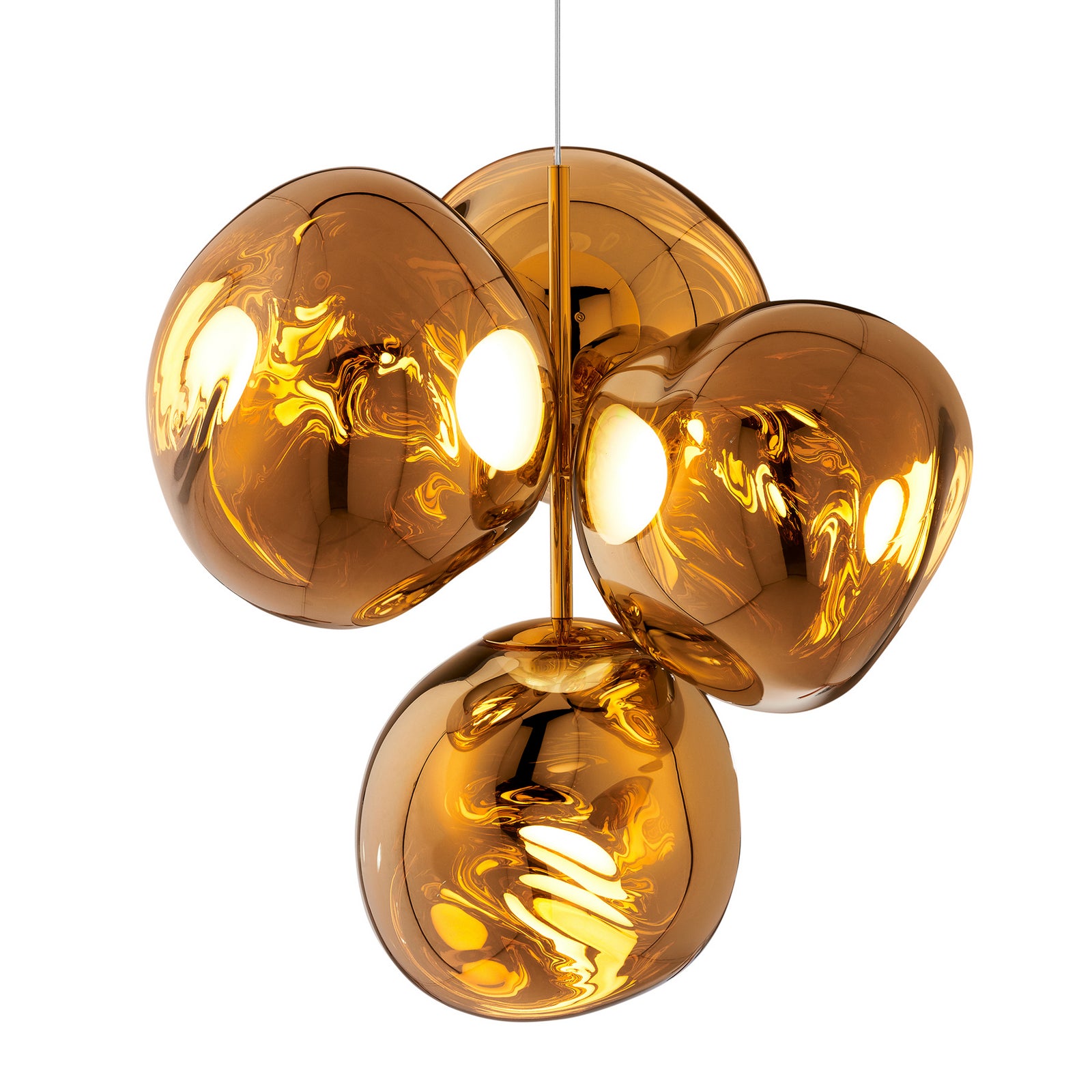 LED-lysekrone Melt Chandelier dimbar gull Ø98 cm nærbilde av lys