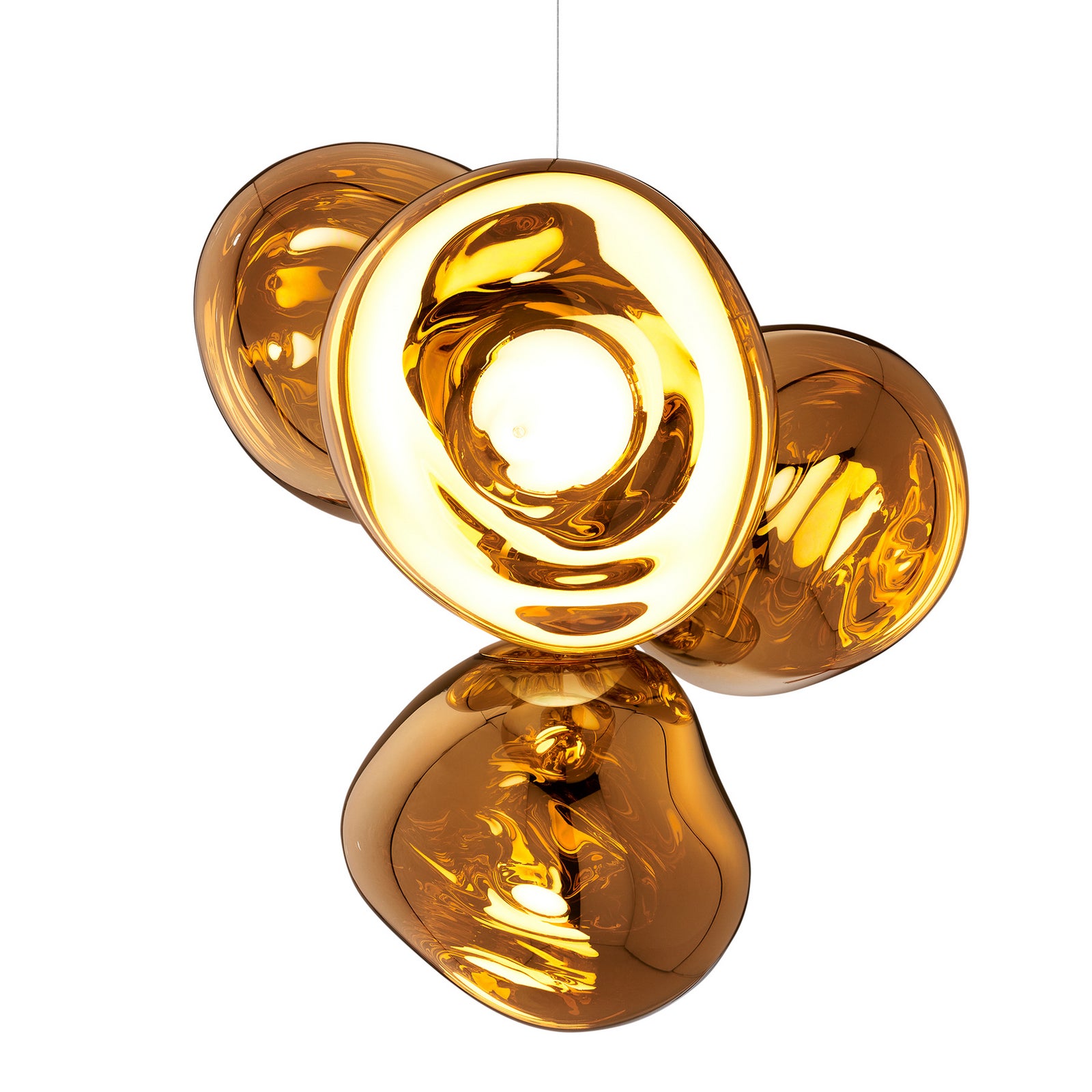 LED-lysekrone Melt Chandelier dimbar gull Ø98 cm fra siden