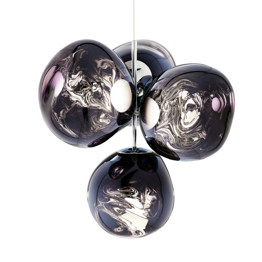 LED-lysekrone Melt Chandelier røykgrå montert i rom