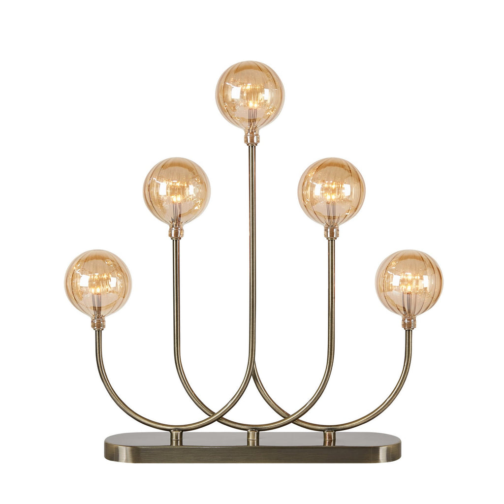 LED-lysestake Enys 5-armet messing og glass bakside