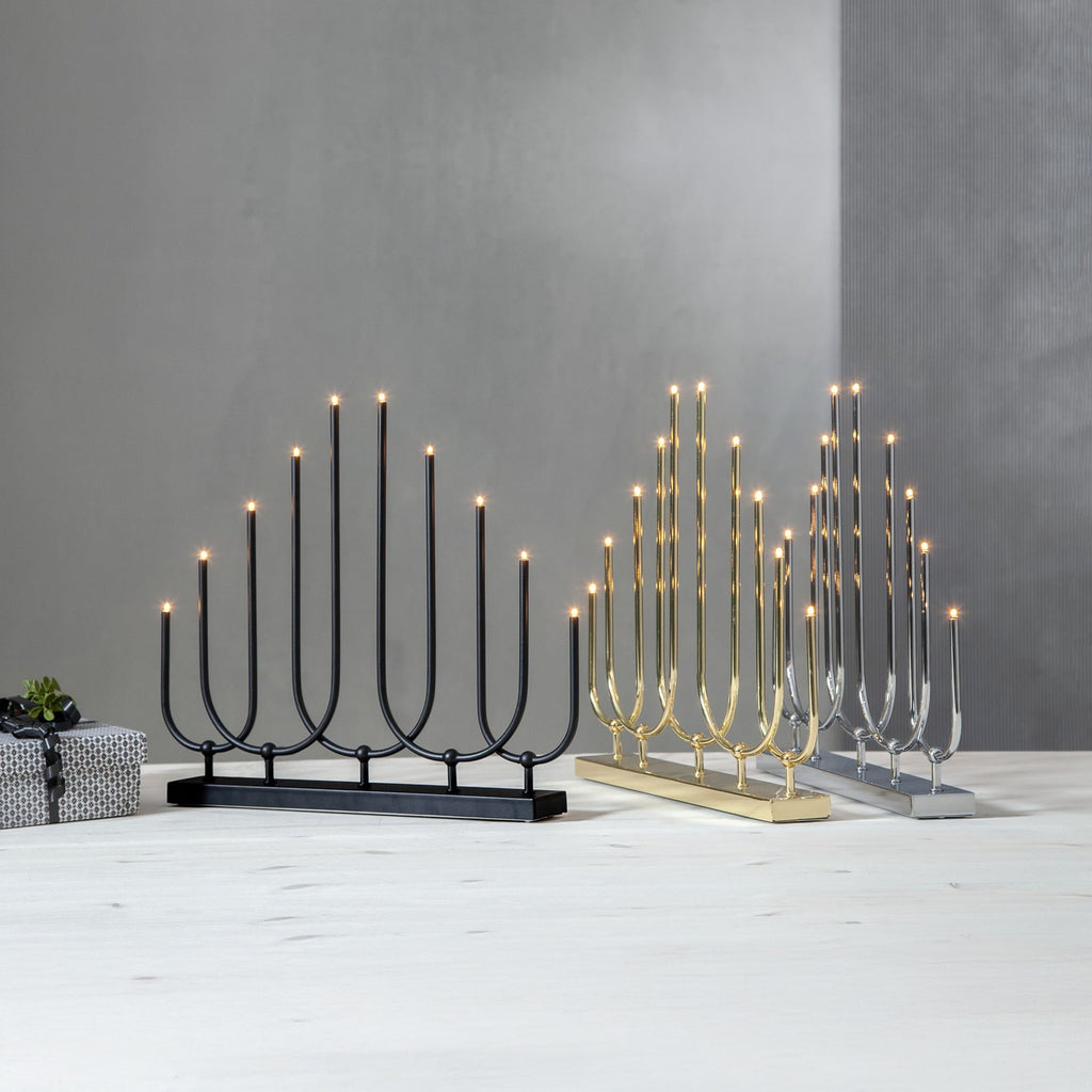 LED-lysestake Novum 10-lys metall messing kabel og bryter