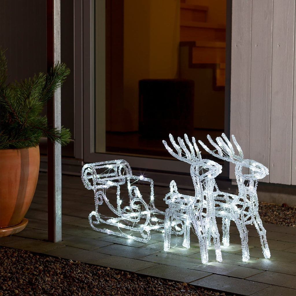 LED-lysfigur reinsdyr med slede 84 LED 70 cm IP44 - Konstsmide montert i hage