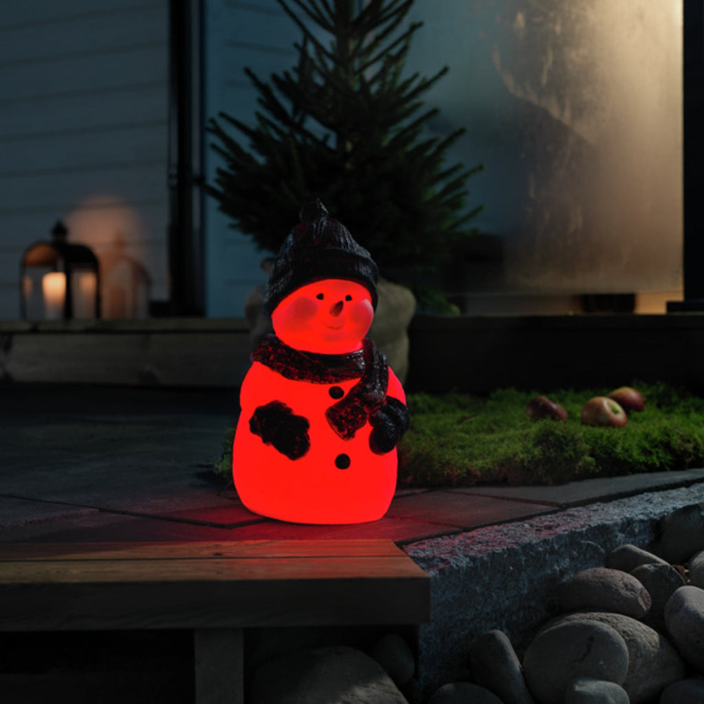 LED-lysfigur snømann RGB fargeskiftende 38 cm IP44 detalj av lys