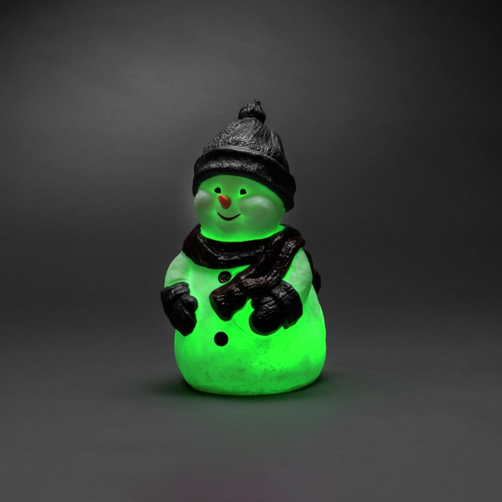 LED-lysfigur snømann RGB fargeskiftende 38 cm IP44 i mørket
