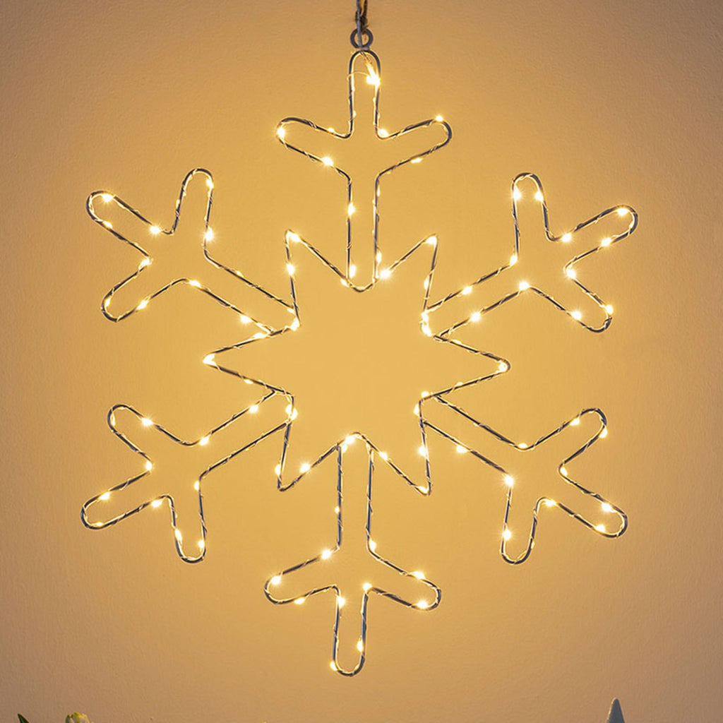 LED-lysfigur snøfnugg sølv metall 48 cm 100 LED forfra