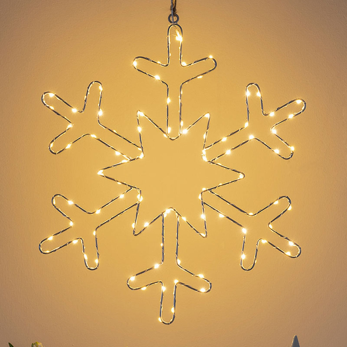 LED-lysfigur snøfnugg sølv metall 48 cm 100 LED forfra