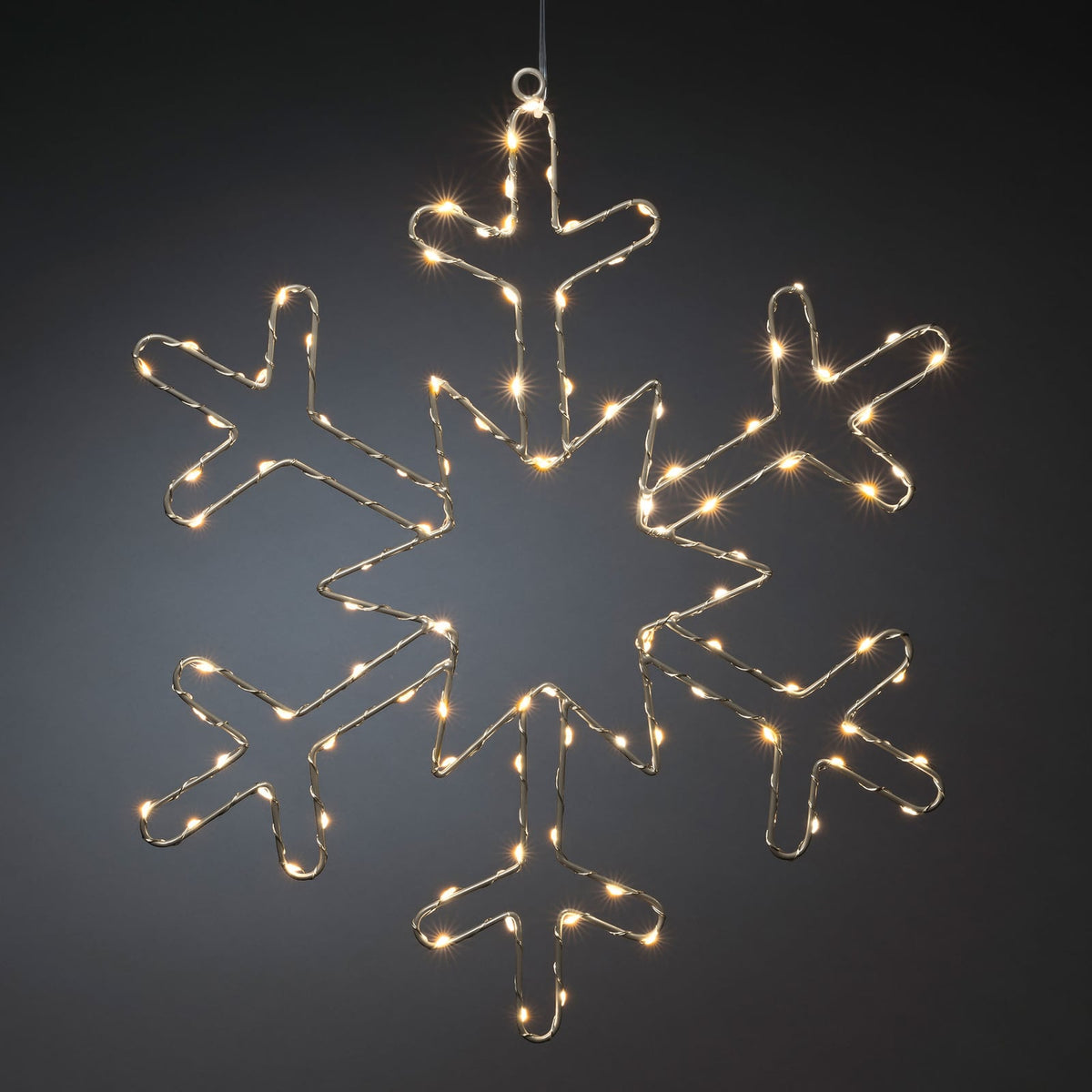LED-lysfigur snøfnugg sølv metall 48 cm 100 LED bakside