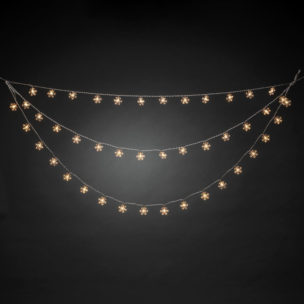 LED-lysgardin snøfnugg 44 LED varmhvit 125 cm - Konstsmide detalj av LED-lys