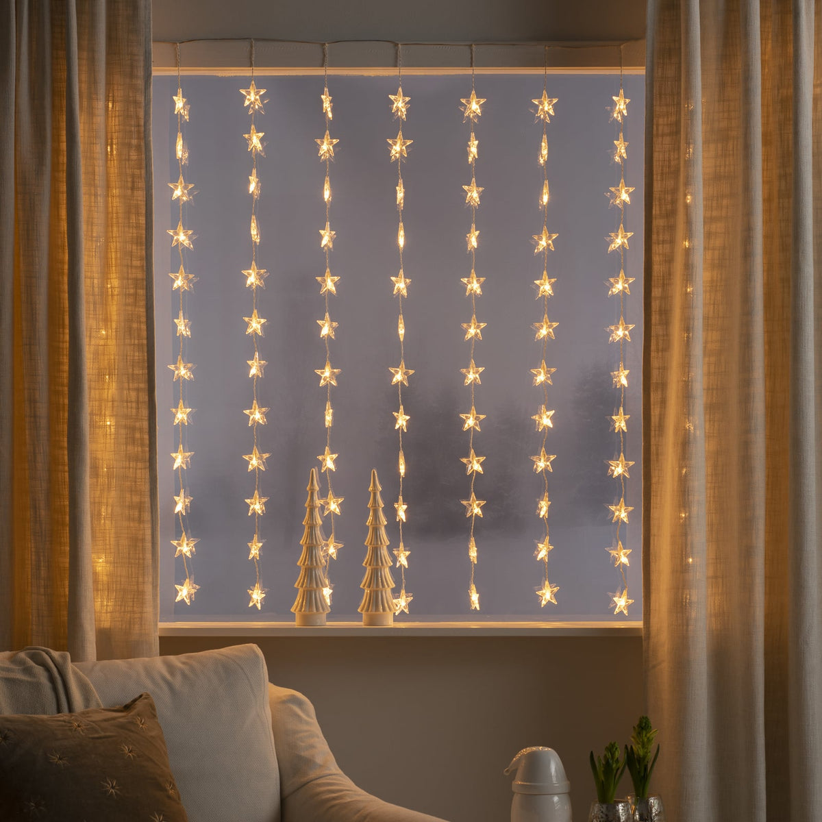 LED-lysgardin stjerner 120 lys ravgul 140x120 cm bakside