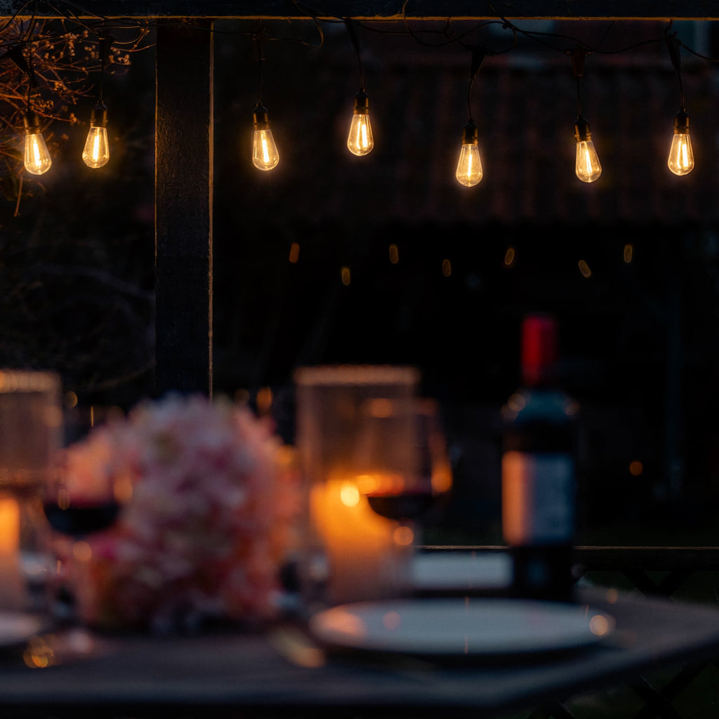 LED lyslenke 10 vintage filamentpærer dimbar 10m IP65 Lite Bulb Moments nærbilde av filamentpære