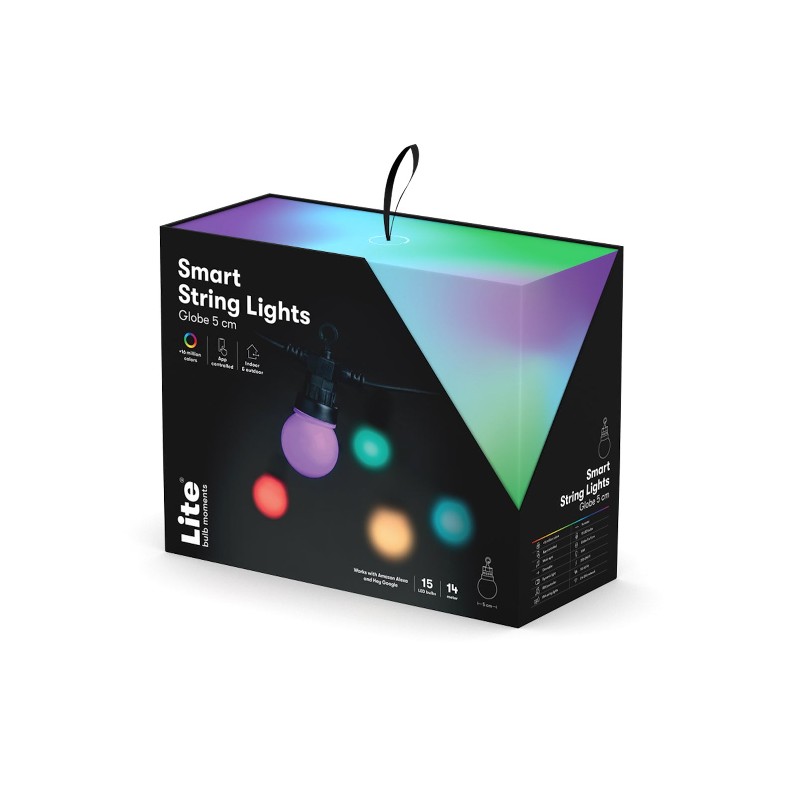 LED lyslenke 15 globe RGB dimbar IP65 WiFi 14 m nærbilde av led-lys