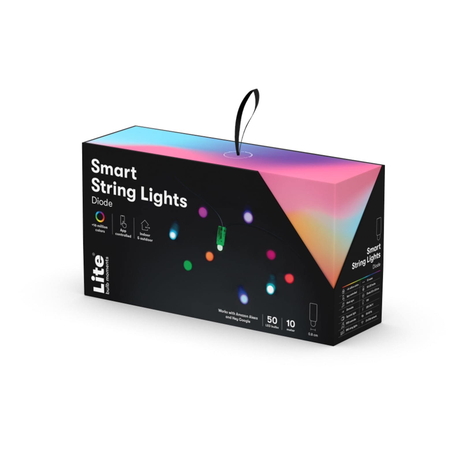 LED lyslenke 50 dioder RGB dimbar 10m IP65 - Lite Bulb Moments montert