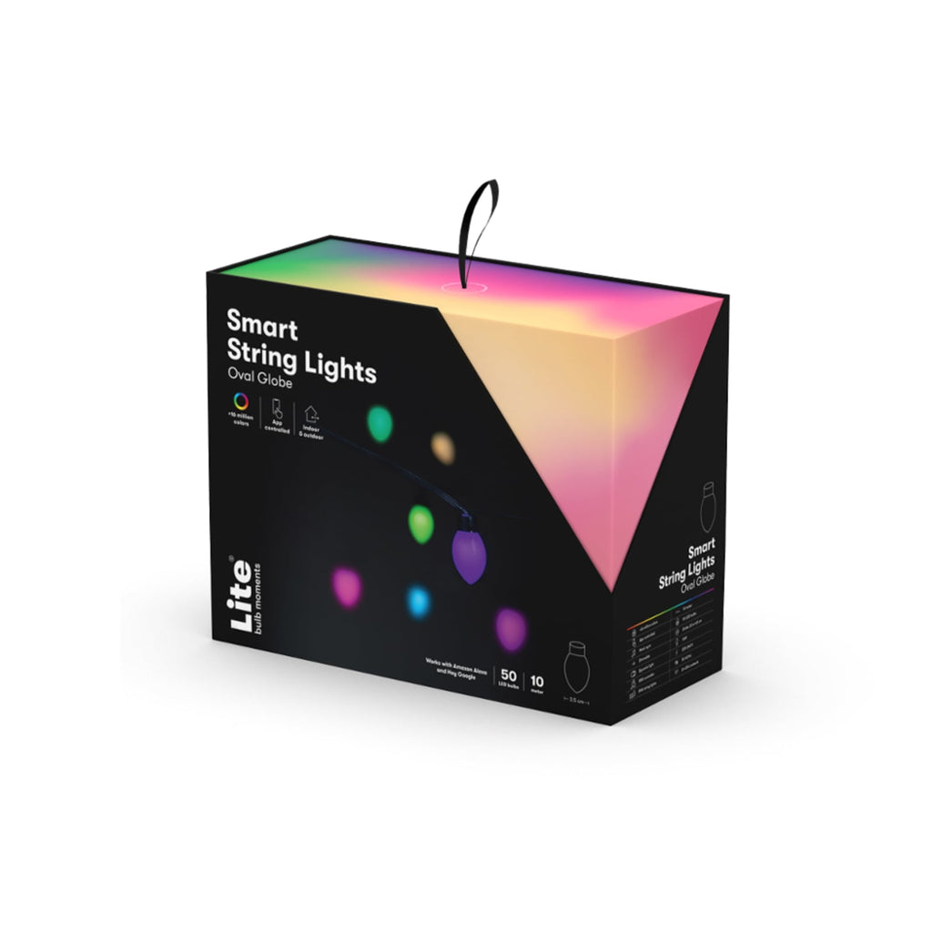 LED lyslenke 50 ovale lys RGB dimbar IP65 10m kontrollenhet og strømadapter