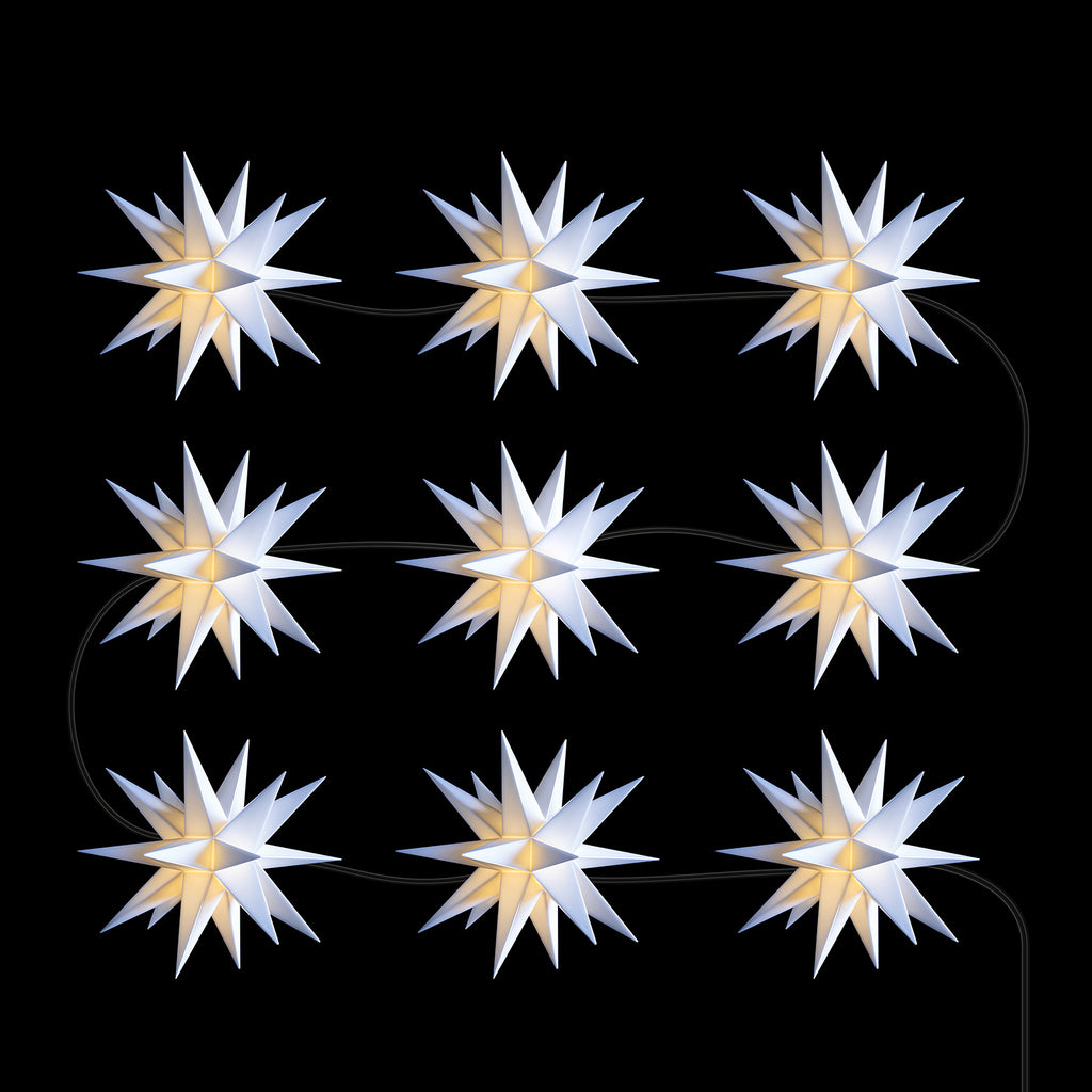 Svart kabel på LED-lyslenke med 9 stjerner hvit IP44 800 cm - STERNTALER