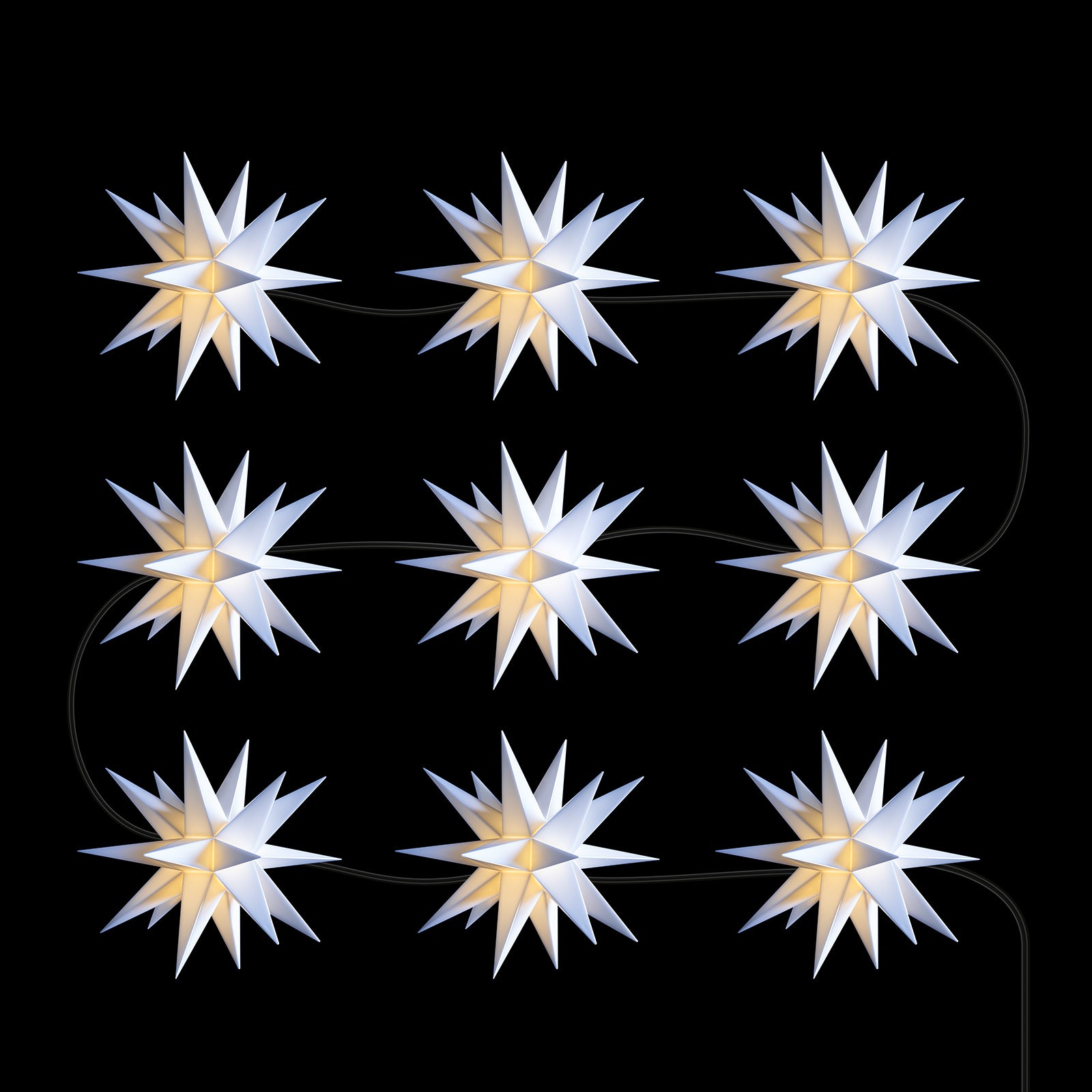 Svart kabel på LED-lyslenke med 9 stjerner hvit IP44 800 cm - STERNTALER