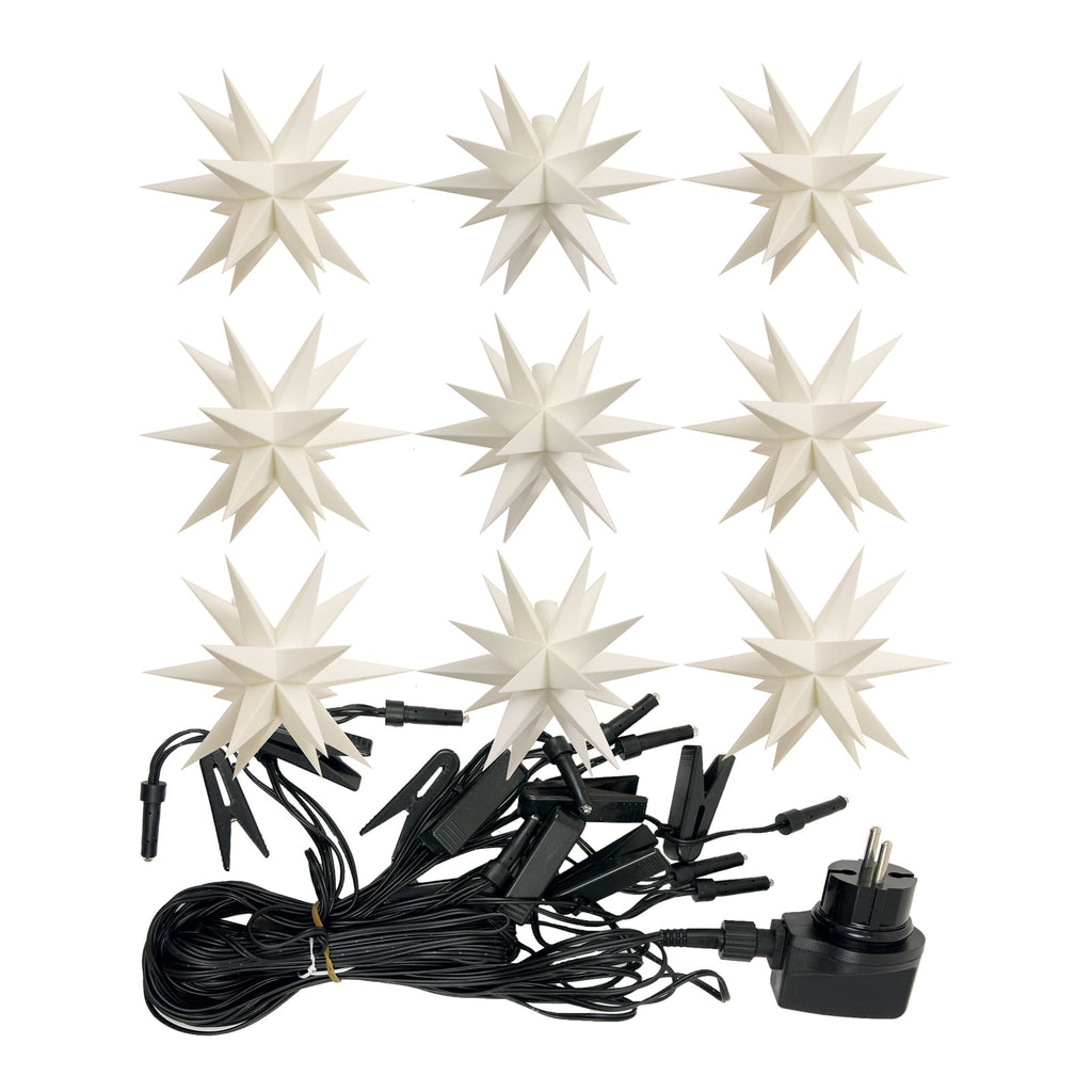 Pakkens innhold for LED-lyslenke med 9 stjerner hvit IP44 800 cm - STERNTALER