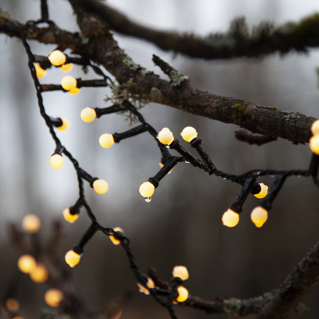 Detalj av LED-lyslenke Berry Mini med timer IP44 hvit 6 m lys