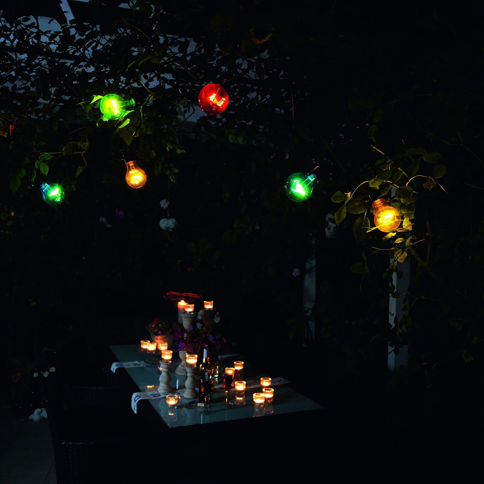 LED lyslenke Biergarten 10 lys flerfarget IP44 varmhvit bakside