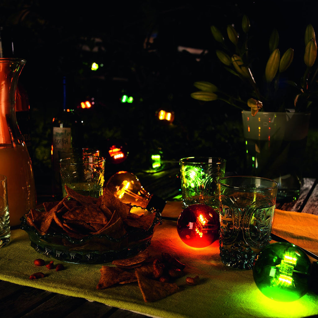 LED lyslenke Biergarten 10 lys flerfarget IP44 varmhvit flerfargede pærer