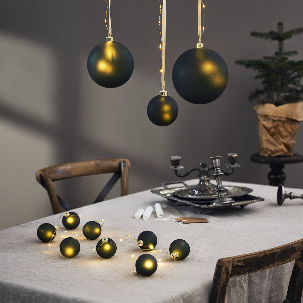 LED lyslenke Bliss 8 glasskuler mørkegrønn bakside
