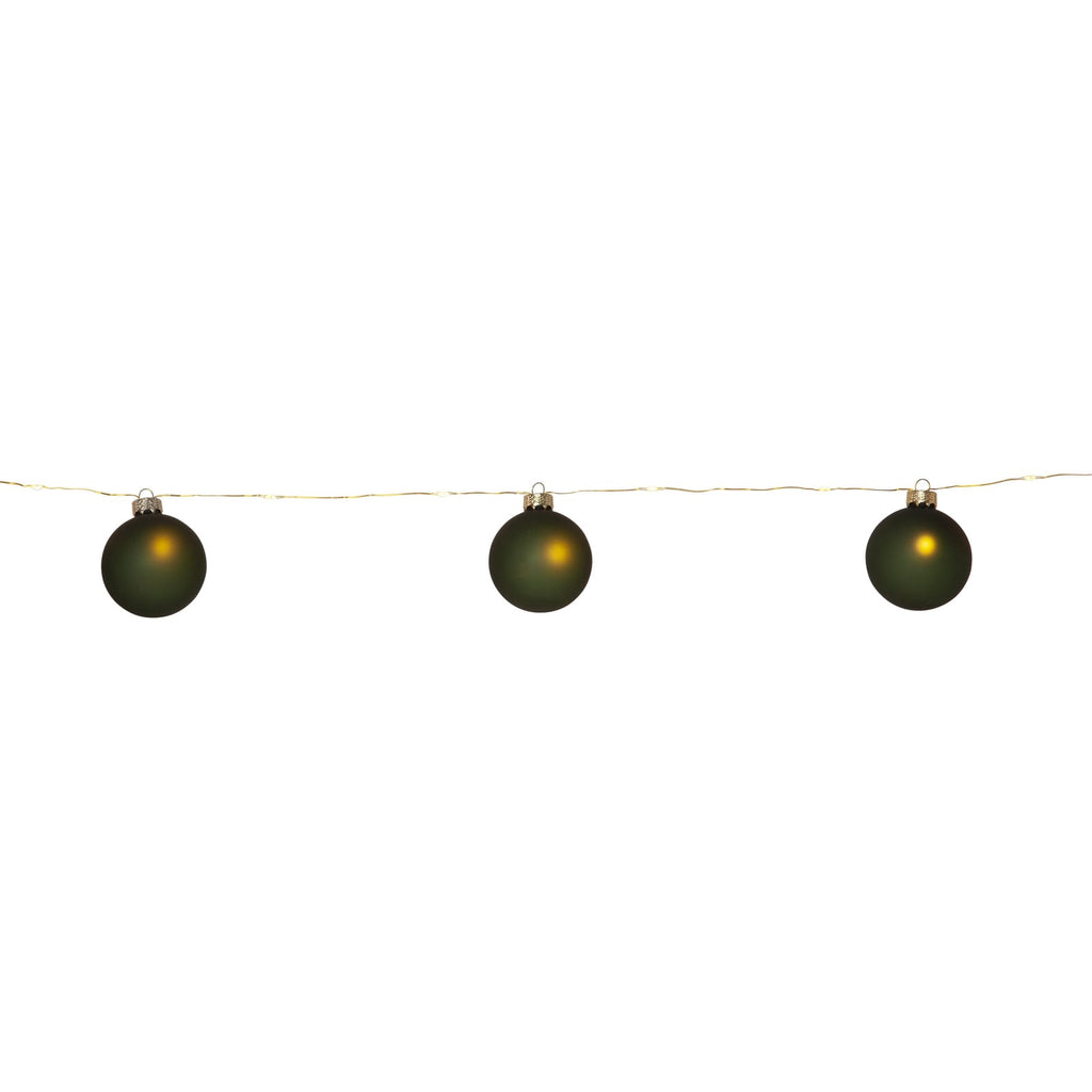 Detalj av LED lyslenke Bliss 8 glasskuler mørkegrønn