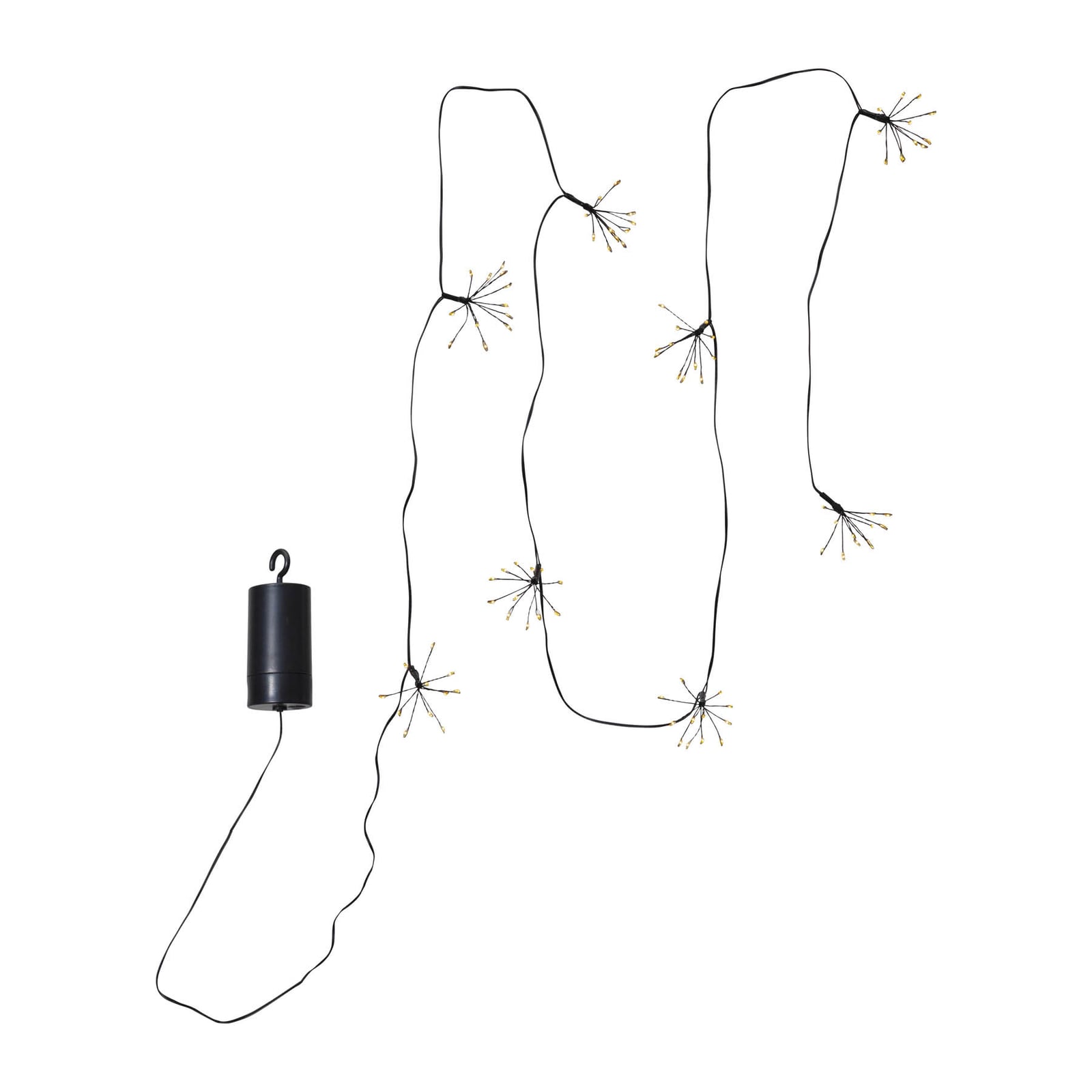 LED-lyslenke Dew Drops Flower batteridrevet IP44 bakside med batteriboks