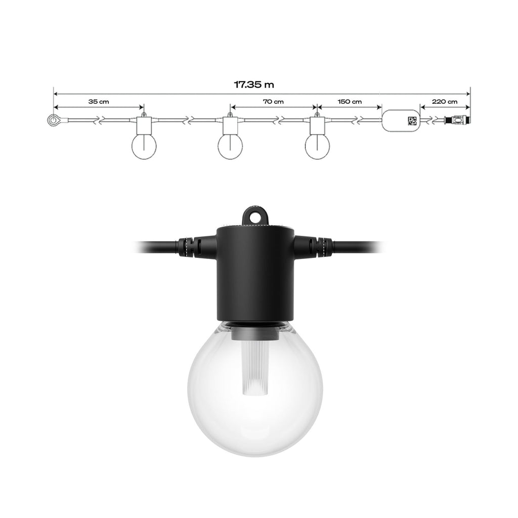 Detalj av LED lyslenke Festavia Globe 20 lys 14 m RGB IP65