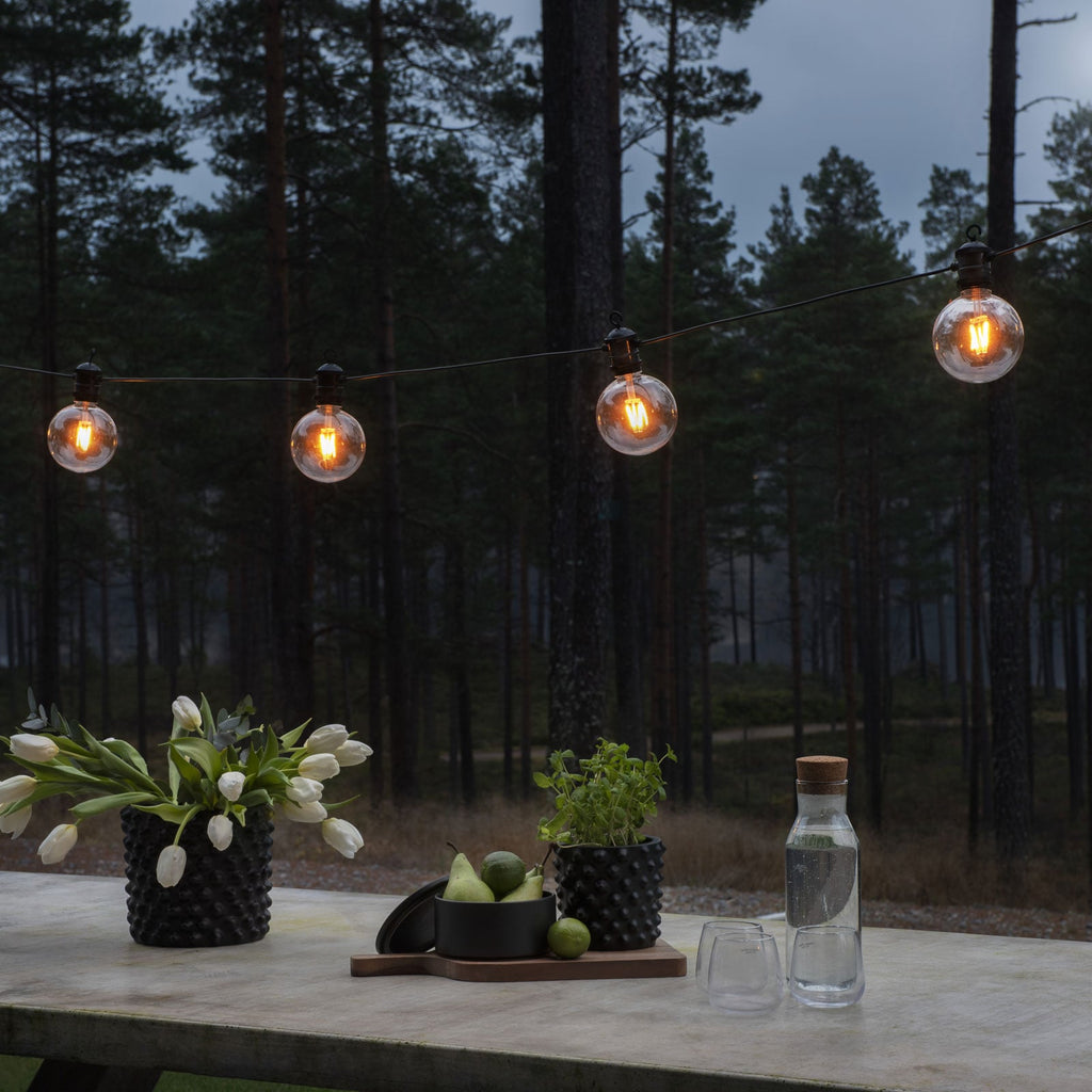 LED-lyslenke globe startsett 10 lys 20 m IP44 dimbar detalj på lyspære