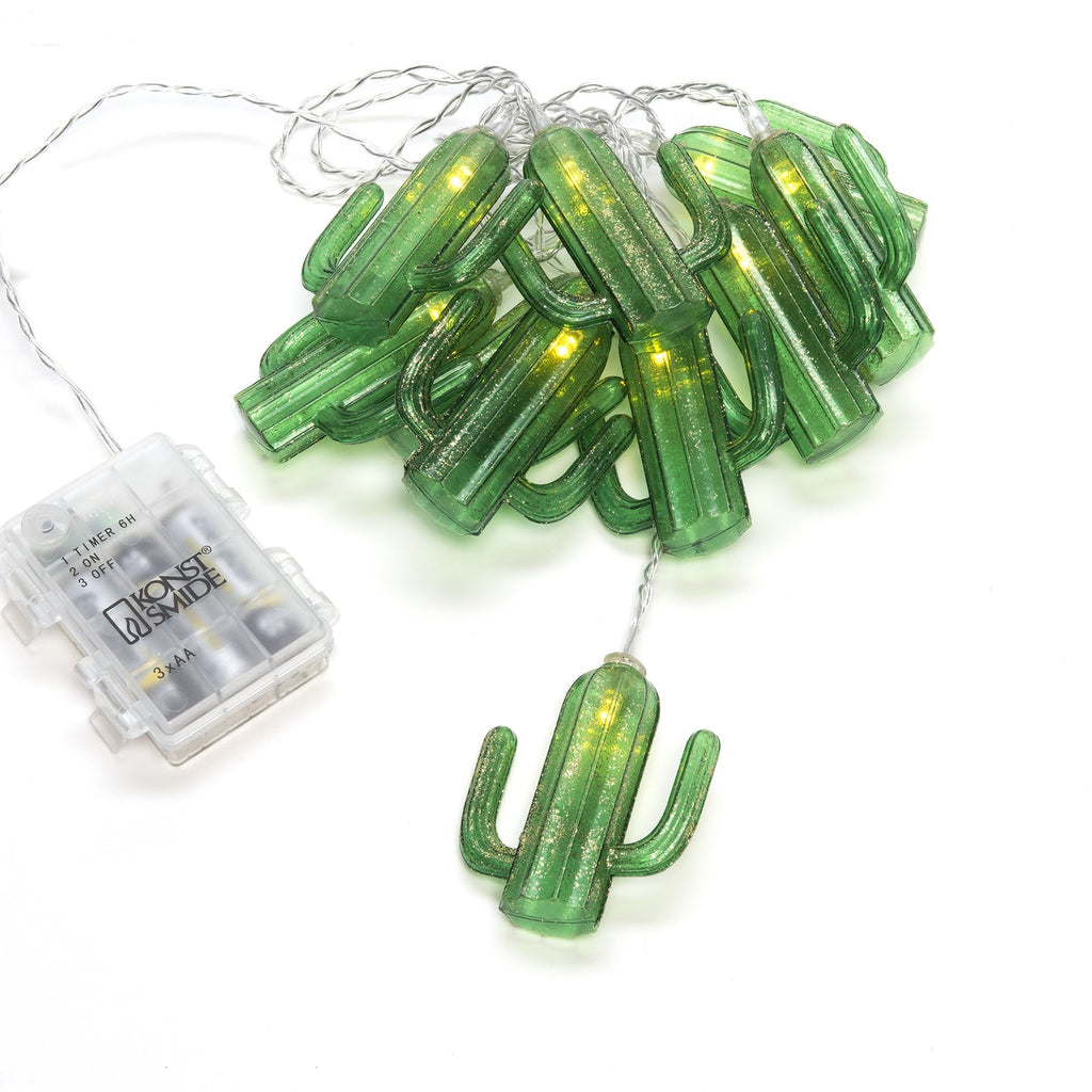 LED lyslenke kaktus 180 cm varmhvit med timer batteri montert