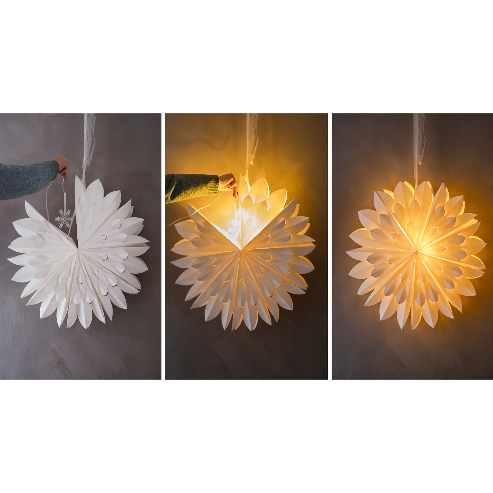 Montert LED lyslenke Lighty lysring for papirstjerner varmhvit